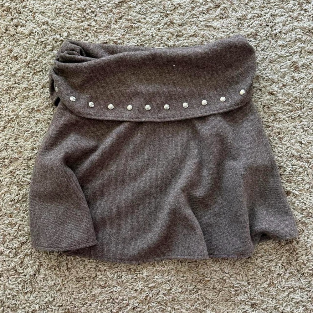 Zara Brown Stud-Trim Foldover Waist Knit Skirt